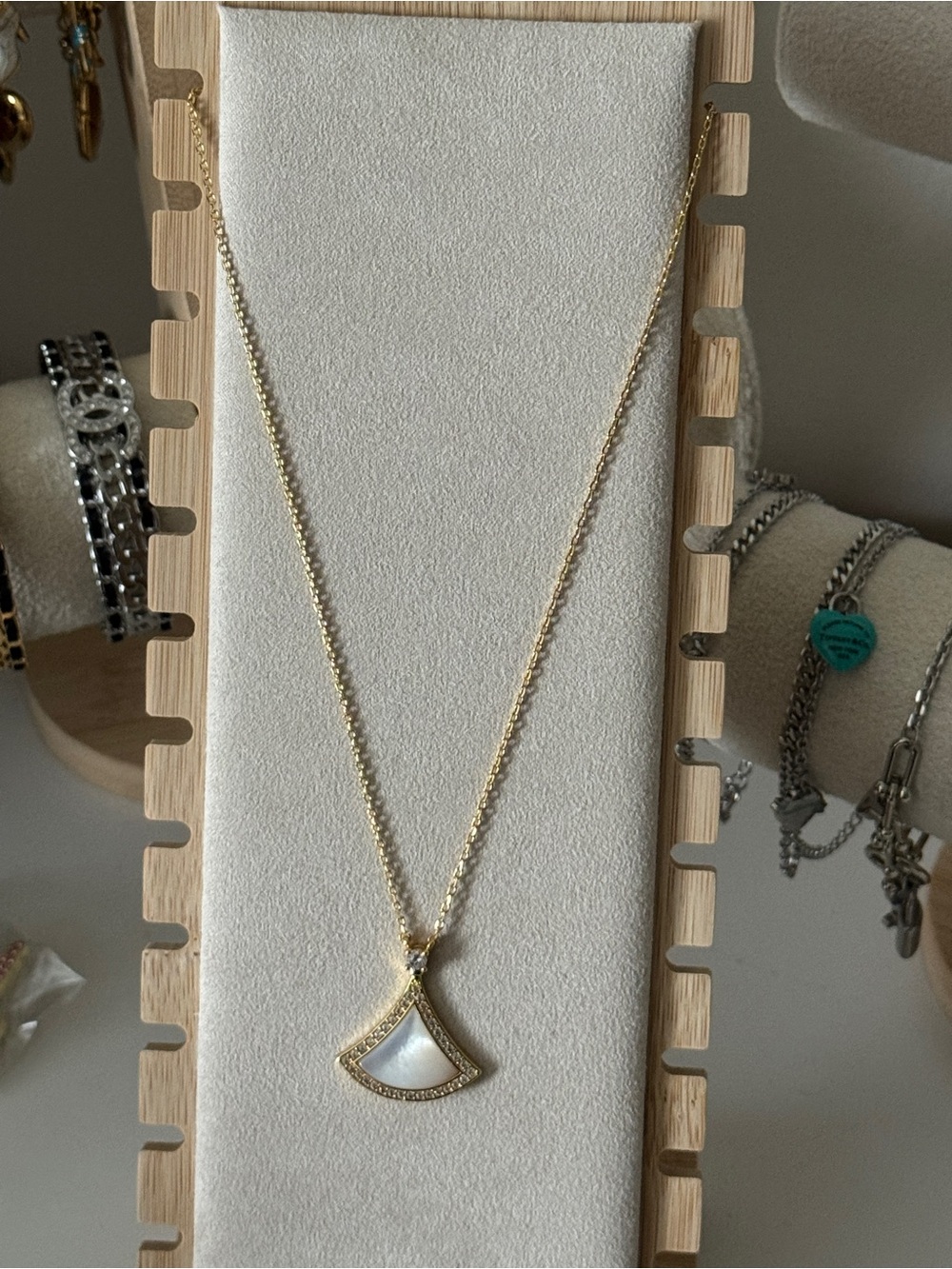 Gold-Tone Mother of Pearl Fan Pendant Necklace - Women